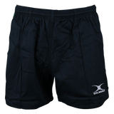 The Gilbert Kiwi Pro Short 3-Pack Bundle by Bundle Gilbert includes black athletic rugby shorts with an elastic waistband and the Gilbert logo on the leg, designed for peak performance in practice or play.