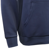 Close-up of the navy blue Gilbert GTS Pullover Hoodie by Gilbert, featuring a kangaroo pocket, ribbed cuff, and waistband—an athletic hoodie crafted for comfort and style.
