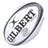 A Gilbert Pulsar Match Ball, size 5, featuring black and grey accents on a white background and labeled with “9.5-10 psi”—ideal for any rugby match—isolated on a white background.