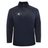 The Gilbert GTS 1/4 Zip Poly Pullover by Gilbert features navy blue fabric, a white left chest logo, and a standing collar—making it an ideal rugby training top.