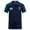 Gotham Knights Vapodri Evader Jersey by EMB Canterbury in dark blue, showcasing a yellow and black lion crest on the chest, designed with VapoDri technology for ultimate comfort.