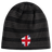 Just In: The Great Britain Shield Beanie by EMB Canterbury showcases a black and gray striped design with a British flag shield on the front.