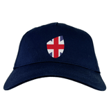 The EMB Canterbury Great Britain Shield Flex Drill Cap features a bold shield with a Union Jack design on the front, capturing the essence of Great Britain.