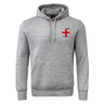 The EMB Canterbury Great Britain Shield Club Hoodie is a grey sweatshirt with a Union Jack heart emblem on the left chest, much like a classic Club Hoodie. It includes a front pocket and drawstrings for added style and comfort.