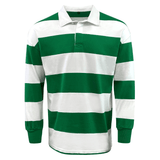Green and white striped Classic Long Sleeve Hooped Rugby Jersey by Mudoo.
