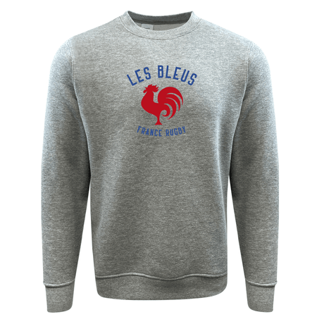 A Les Bleus France Rugby Fleece Crewneck Sweatshirt with a red and blue rooster on it by WRS Augusta.
