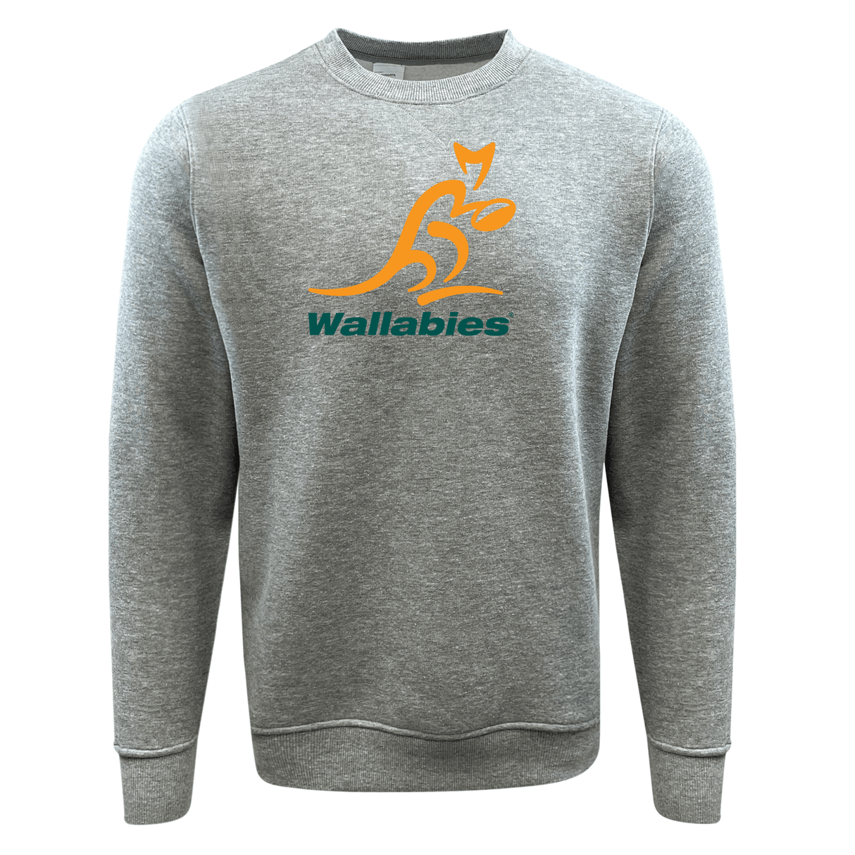 A comfortable grey Wallabies Fleece Crewneck Sweatshirt featuring the word "Wallabies" on it, combining both comfort and style from WRS Augusta.