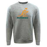 A comfortable grey Wallabies Fleece Crewneck Sweatshirt featuring the word "Wallabies" on it, combining both comfort and style from WRS Augusta.