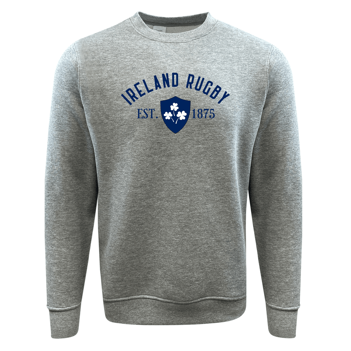 Ireland Rugby Est 1875 Fleece Crewneck Sweatshirt - grey. This sweatshirt embodies the Irish spirit with its Ireland Rugby design. (Brand: WRS Augusta)