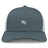 The Holy Cross Retro Trucker Cap by EMB S&S Activewear features a gray and white design, mesh back, blue and white embroidered "HC" front, and adjustable snapback closure.