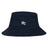 The Holy Cross Crusher Bucket Cap by EMB S&S Activewear is a black cotton twill hat featuring "HC" in white and blue embroidery on the front, blending classic style with sun protection.