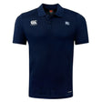 The Holy Cross Club Dry Polo by EMB Canterbury features navy blue fabric, short sleeves, collar, button placket, "Canterbury" logo at right chest, "HC" initials at left chest, and Vapodri Technology for breathability.