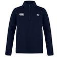 The Holy Cross Club 1/4 Zip Mid Layer Training Top by EMB Canterbury is a navy long sleeve pullover with a Canterbury logo on the right chest and "HC" emblem left—perfect for rugby training.