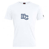 The Holy Cross Club Plain Tee by Canterbury from WRS Canterbury features bold navy "HC" on the chest and a small black logo on the left sleeve—a stylish, customizable cotton blend t-shirt for any occasion.