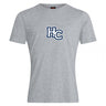 The Holy Cross Club Plain Tee by Canterbury from WRS Canterbury is a grey cotton blend short-sleeve shirt featuring a large blue "HC" logo with white and navy outline on the chest, offering customizable classic comfort and style.