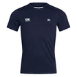 The Holy Cross Club Dry Tee by EMB Canterbury is a navy blue short-sleeve shirt with a white "Canterbury" logo on the right chest, "HC" initials on the left, and Vapodri Technology for breathability during workouts.