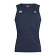 The Holy Cross Club Dry Singlet by EMB Canterbury is a sleeveless navy athletic top featuring small white “CCC” and “HC” chest logos, ideal for high-performance workouts.