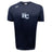 The Holy Cross Tempo Vapodri T-Shirt by WRS Canterbury is a navy blue sports tee with "HC" in white outlined in blue on the front and a Canterbury logo on the right shoulder, made from moisture-wicking fabric for comfort.