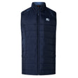 The Holy Cross Elite Microlite Gilet by EMB Canterbury is a navy blue, quilted, sleeveless insulated vest with a zip front and "HC" logo on the left chest.