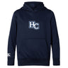 The Holy Cross Club Lightweight Hoodie by Canterbury, from WRS Canterbury, is a navy blue hoodie with a front pouch pocket, white "HC" chest logo, and Canterbury Club sleeve logo. Custom made for comfort and style.