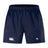 The EMB Canterbury Holy Cross Advantage Short 2.0 features a navy design with an elastic waistband, side pockets, and two small embroidered logos on the front.