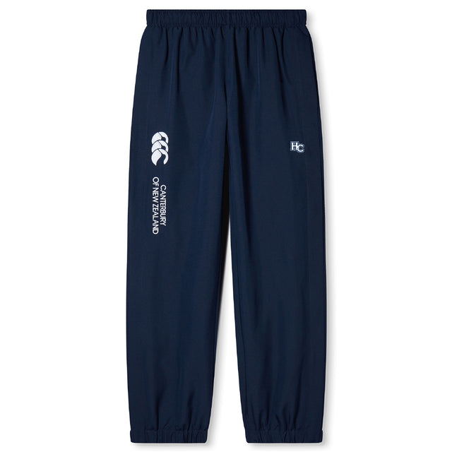 The Holy Cross Cuffed Hem Stadium Pant by EMB Canterbury features an elastic waist, cuffed hem, and logos on the left leg—ideal rugby pants for training or casual wear.