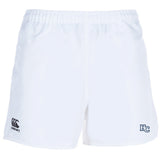 The Holy Cross Advantage Rugby Shorts by EMB Canterbury feature an elastic waistband, the Canterbury logo on the left leg, and an "HC" emblem on the right.