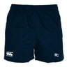 Holy Cross Advantage Rugby Shorts by EMB Canterbury—navy rugby shorts with elastic waistband, white Canterbury logo on the left leg, and “HC” emblem on the right. Durable design, ideal for training or matches.