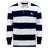 The EMB Mudoo Holy Cross Classic Long Sleeve Hooped Rugby Jersey features wide navy and white stripes, an "HC" chest logo, and delivers timeless style and comfort.