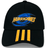 Black cap with three yellow stripes on the bill and Hurricanes logo on the front center.
