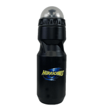 A black Hurricanes Super Rugby Water Bottle by DryWorld, featuring a clear, dome-shaped top and the "Hurricanes" logo on the front.