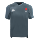 The EMB Canterbury Howard University Vapodri Evader Jersey features a moisture-wicking VapoDri finish, the iconic Canterbury logo on the left, and a red "H" with "Howard Rugby" text on the right.