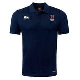 The Howard University Club Dry Polo by EMB Canterbury is navy blue with short sleeves and Vapodri Technology for a breathable fit. Featuring Canterbury and Howard Rugby logos on the chest, it combines style with high performance.