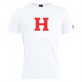 The Howard University Club Plain Tee by WRS Canterbury is a white t-shirt made from a soft cotton blend, featuring a large red "H" and "Howard Rugby" in white. This CCC Club Plain Tee combines effortless style with room for customization.