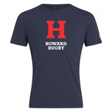 The Howard University Club Plain Tee by WRS Canterbury is a dark blue top made from a cotton-heavy blend, with a large red "H" above the white text "Howard Rugby" and subtle Canterbury branding, echoing the classic CCC Club Plain Tee.