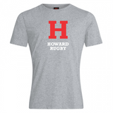 The Howard University Club Plain Tee by WRS Canterbury features a large red "H" above "Howard Rugby" in white on a gray cotton-heavy blend t-shirt, with subtle Canterbury branding for authenticity.