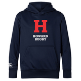 Howard University Club Lightweight Hoodie by WRS Canterbury: Navy blue, features a large red "H" and "Howard Rugby," with a kangaroo pocket and polyester hood.