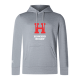 The Howard University Club Lightweight Hoodie by WRS Canterbury features a red and white "H" and "Howard Rugby" print on the front, made from lightweight polyester, and includes a kangaroo pocket for convenience.