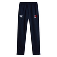 The Howard University Stretch Tapered Pant by EMB Canterbury features zip pockets, an elastic waistband, a white Canterbury logo, and a red "H" on the front in navy blue. Ideal for workouts.