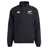 The All Blacks Presentation Jacket by adidas is a black sports jacket with the iconic "All Blacks" logo and signature adidas stripes on the sleeves and chest. Crafted from recycled nylon, it showcases a contemporary rugby style with a front zipper and high collar design.