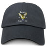 The Hornets Rugby Club Adult Low-Profile Cotton Twill Dad Cap by EMB S&S Activewear is a dark grey dad hat embroidered with the club’s hornet mascot and "1977.