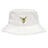The Hornets Rugby Club Crusher Bucket Cap by EMB S&S Activewear features white cotton twill, a yellow hornet logo, and "Hornets Rugby Club 1977" on the front for classic style and sun protection.