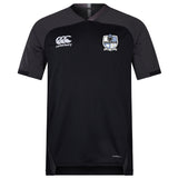 A black Austin Huns Rugby Vapodri Evader Jersey by EMB Canterbury, with dark grey shoulder panels, moisture-wicking Vapodri tech, the Canterbury logo, and an Austin Huns Rugby crest on the chest.