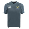 The Hornets Rugby Club Vapodri Evader Jersey by EMB Canterbury is a grey short-sleeved rugby jersey featuring moisture-wicking fabric, the Canterbury logo on the right chest, and a "1977" club crest on the left.