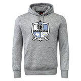 The Austin Huns Rugby Club Hoodie by WRS Canterbury features an embroidered "Huns Rugby Est. 1972" crest with chest symbols, a front pocket, and a drawstring hood.
