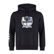 The Austin Huns Rugby Club Hoodie by WRS Canterbury features the Huns logo with a Viking helmet, blue and white shield, "EST. 1972" on the front, and three white stripes on the left sleeve.