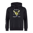 The Hornets Rugby Club Club Hoodie by WRS Canterbury features a chest design with a yellow and black hornet, “Lorne’s Rugby Club 1977” text, drawstrings, pocket, and three white stripes on the left sleeve—the perfect custom team hoodie for fans.