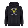 The Hornets Rugby Club Club Hoodie by WRS Canterbury features a chest design with a yellow and black hornet, “Lorne’s Rugby Club 1977” text, drawstrings, pocket, and three white stripes on the left sleeve—the perfect custom team hoodie for fans.