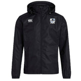 The EMB Canterbury Austin Huns Rugby Club Vaposhield Full Zip Rain Jacket features a front zipper, Canterbury logo on the right chest, crest on the left, and VapoShield technology for water resistance.