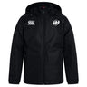 The Clarksville Headhunters Club Vaposhield Stadium Jacket by EMB Canterbury is a black, water-repellent, hooded jacket with padded insulation, front zipper, Canterbury logo on the right chest, and a circular "AH" logo on the left chest.